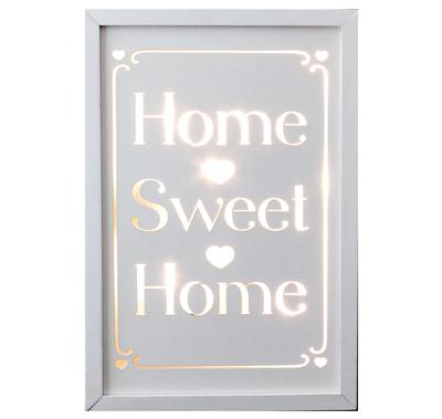 Décor Lites Wooden LED Box White Home Sweet Home 20cm x 30cm x 3cm, 2 x AA Battery - L.E.D Lights